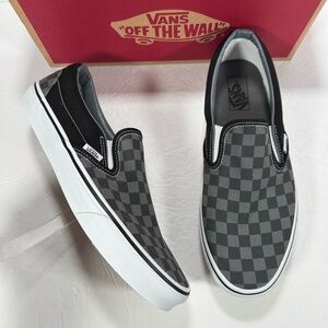 Vans Classic Slip-On Black Pewter Checkerboard Sneakers Men 10.5 Women 12